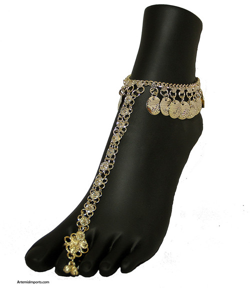 Belly Dance Slave Anklet with Coins and One Toe Ring - Gold or Silver ...