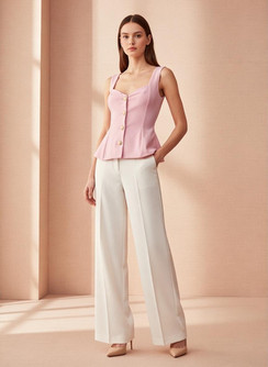 Gold Button Crepe Square Neck Top (Pack of 8)