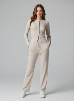 Rib Button Up Long Sleeve Set stw2002 (Pack of 7)