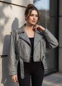 Nubuck Grey Biker Jacket 23006 (Pack of 6)