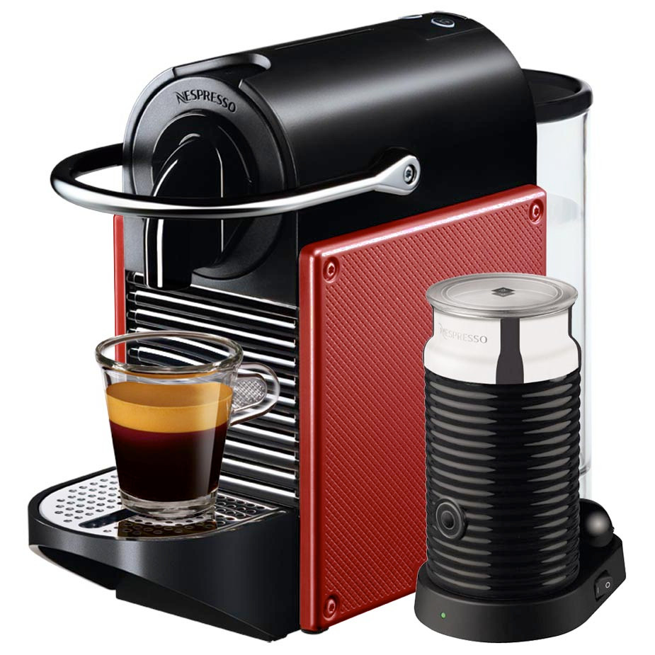 Magimix Nespresso Pixie with Aeroccino Coffee Machine in Red | Juicers.ie