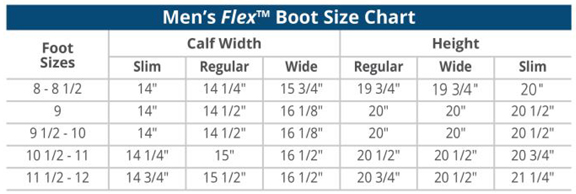 Ovation Flex Plus Field Boot Size Chart