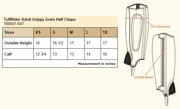 Half Chap Size Chart