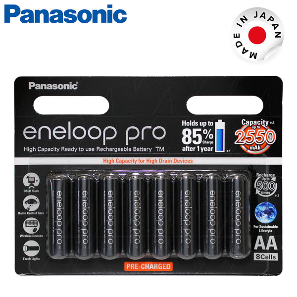 Panasonic Eneloop Pro Aa Rechargable Batteries 2550mah Black 8 Pack