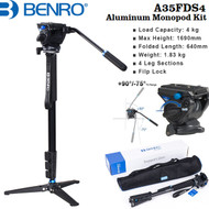 Benro A35FDS4 Aluminium Video Monopod Kit with S4 Head (4 Section , Flip Lock, Max Load 4kg)