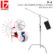 Jinbei K-4 2-in-1 3M Hybrid Steel C Stand with Boom Arm (Max Load 20kg , 360° Rotatable Boom, Heavy Duty)