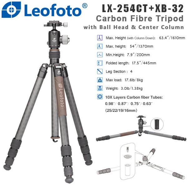 Leofoto LX-254CT+XB-32 Urban Series Carbon Fibre Tripod with Ball