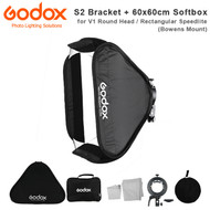 Godox S2 Speedlite Bracket + 60 x 60cm Quick Set Up Softbox Kit (fits Bowens Mount , V1 Round Head / Rectangular Speedlite , SGUV6060 )