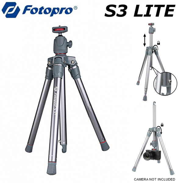 Fotopro S3 Lite R Lightweight Standard Tripod With Ball Head Center Column Grey Red Max Load 2 5kg 4 Section