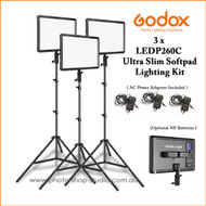 Godox 3x 30W LEDP260C Slim Soft Pad Video LED Lighting Kit