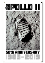 Apollo 11 50th Anniversary Bootprint Boot Print in Lunar Soil White Metal Sign Pasttime Signs