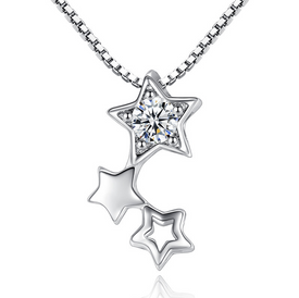 925 Star Cluster Necklace Sterling Silver Plated + CZ Crystal + Bag