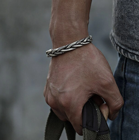 925 Silver Plated Bangle Solid Twist Woven Unisex 4 Strand Adjustable + Bag