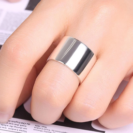 Wide Plain Classic Ring 925 Sterling Silver Plated Finger Adjustable + Bag