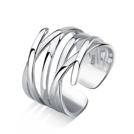 Chunky Weave Woven Twist Multi Layer Ring 925 Sterling Silver Plated Adjustable