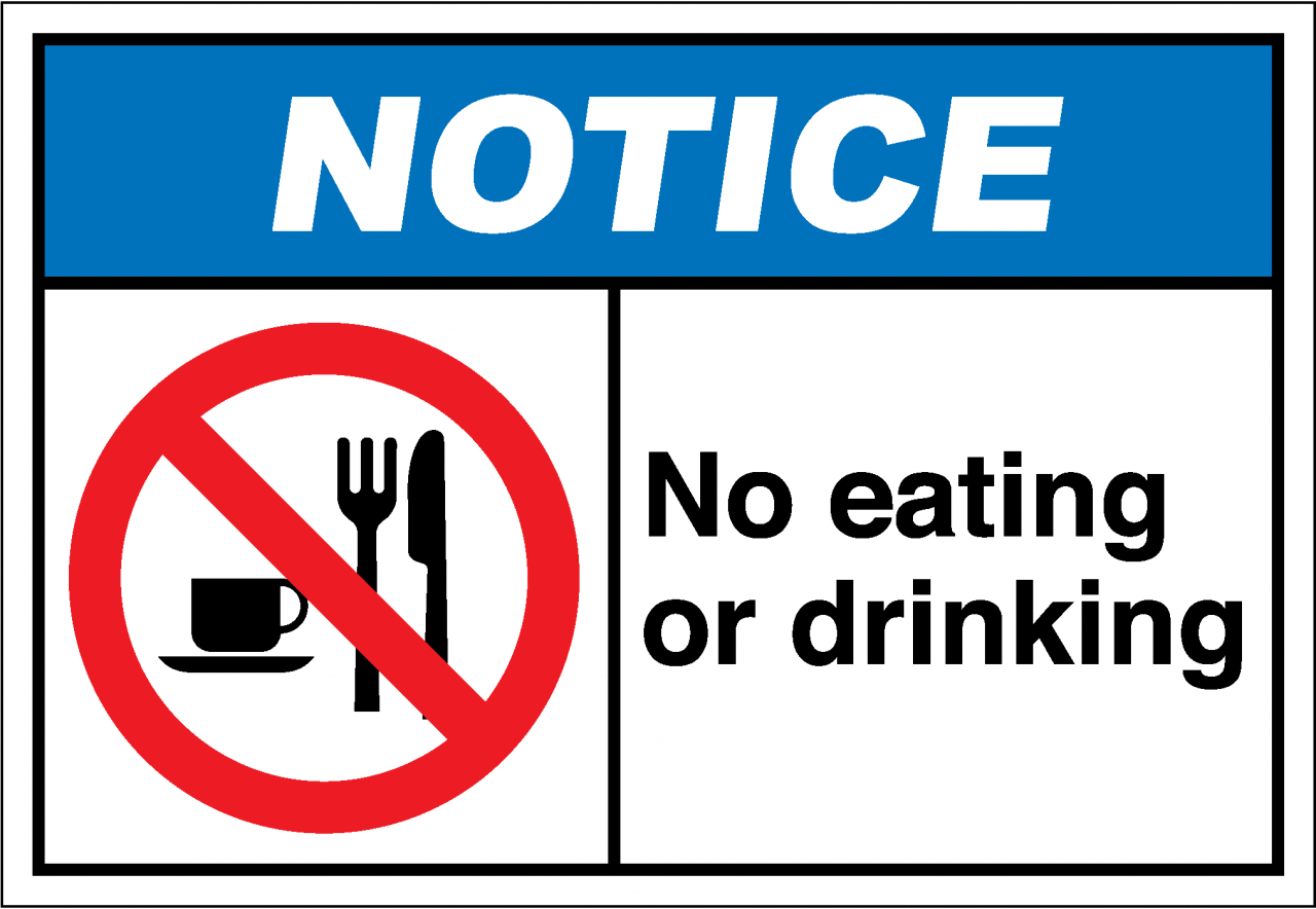 No drinking. No eating. No eating no drinking. No Drink & eat sign.