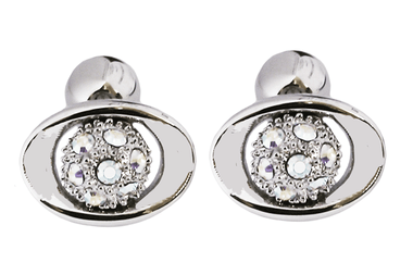 sparkly crystal ball set in curved oval cufflinks with ball back fastening