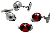 Chrome and Red/Black Jockey Hat Chain Linked Cufflinks