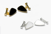 Black Onyx and gilt or Mother of Pearl and rhodium round edged triangle cufflinks