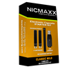 NICMAXX classic mild flavor rechargeable electronic cigarette kit with battery, charger, and two cartridges. 