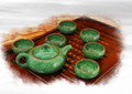 台湾冰裂釉茶具套装(孔雀绿）