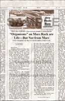 Fake Joke Newspaper Article  "ORGANISMS" ON MARS ROCK ARE LIFE---BUT NOT FROM MARS