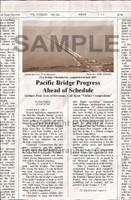 Fake Joke Newspaper Article PACIFIC BRIDGE PROGRESS AHEAD OF SCHEDULE