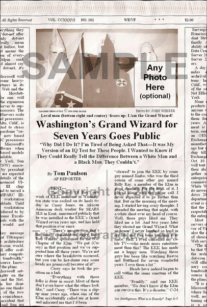 Fake Joke Newspaper Article WASHINGTON'S GRAND WIZARD FOR SEVEN YEARS GOES PUBLIC