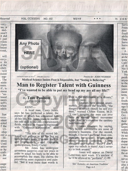 Fake Joke Newspaper Article MAN TO REGISTER TALENT WITH GUINNESS