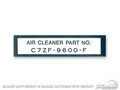 67 Air Cleaner Part Number Decal