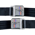 64-73 Mustang Seat Belt Set with Emblem, Medium Blue - Drake