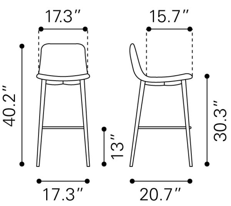 Zuo Modern Tangiers Bar Chair White Dimensions