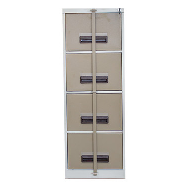 4 Drawer Steel Filing Cabinet with Security Bar, Hanging Rail & Central Locking in Ivory Karoo