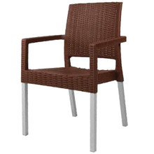 The SMART-105 Stackable Plastic Chair with Armrest and Square Anodised Aluminium Legs in COCO
