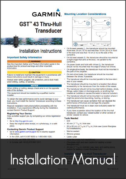 garmin gst 43 transducer installation instructions