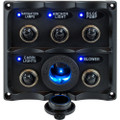 Sea-Dog Water Resistant Toggle Switch Panel w\/LED Power Socket - 5 Toggle [424627-1]