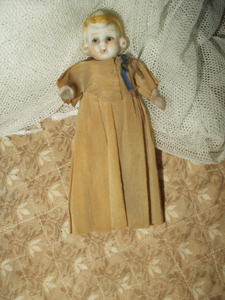 Vintage 1920 Bisque Doll Movable Hands Legs Crepe Paper Dress Japan Vintage 1920 Bisque Doll Movable Hands Legs Crepe Paper Dress Japan
