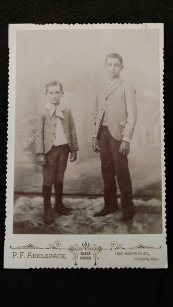 Victorian Photograph Cabinet Card 2 Young Boys Fresno CA Photographer