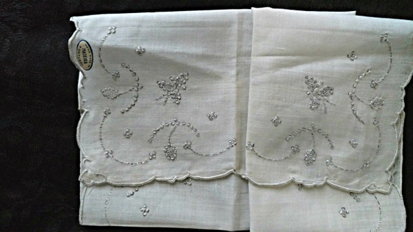 Vintage Madeira Embroidery White Wedding Handkerchief