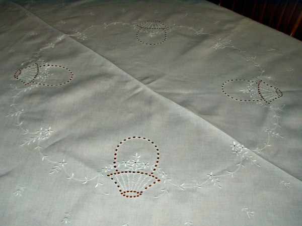 Vintage 1920 1930 Oval Tablecloth Cutwork Embroidery Flora Motif 74" Long Vintage 1920 1930 Oval Tablecloth Cutwork Embroidery Flora Motif 74" Long