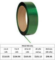 1/2" wide, 820 lb, 0.028" thick, 16" x 6" core, 6,500'/coil, Polyester Strapping (Green)