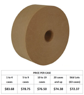 70mm x 450' Water Activated Reinforced Paper Tape, Kraft, Crowell Super Seal