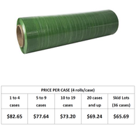 GREEN Colored Hand Grade Stretch Film, 18" wide, 80 gauge, 1,500'/roll, 4 rolls/case (SFP1808015GRN)
