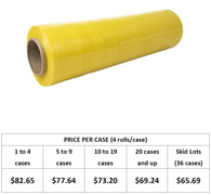 YELLOW Colored Hand Grade Stretch Film, 18" wide, 80 gauge, 1,500'/roll, 4 rolls/case (SFP1808015YEL)