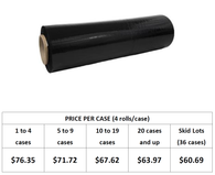 BLACK Colored Hand Grade Stretch Film, 18" wide, 80 gauge, 1,500'/roll, 4 rolls/case (SFG1808015BLK)