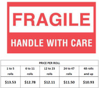 "Fragile Handle With Care", 3" x 5" Label, 500 labels/roll