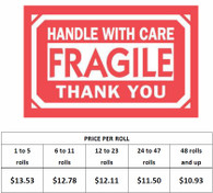 "Handle With Care Fragile", 3" x 5" Label, 500 labels/roll