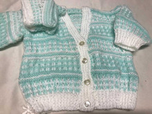 Aqua White Cardigan - Matching Bootees