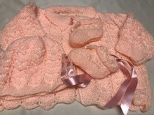 Peach Cardi - Matching Bonnet and Bootees
