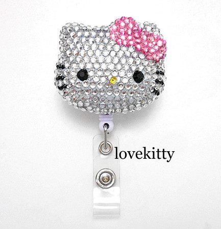 Bling Hello Kitty 45mm Retractable Reel ID Badge Holder_RED Bow 1pc 